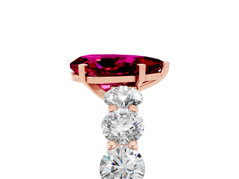 Rose gold Pear Cut Garnet Prong Setting with Side Stones on a Pave Band_5
