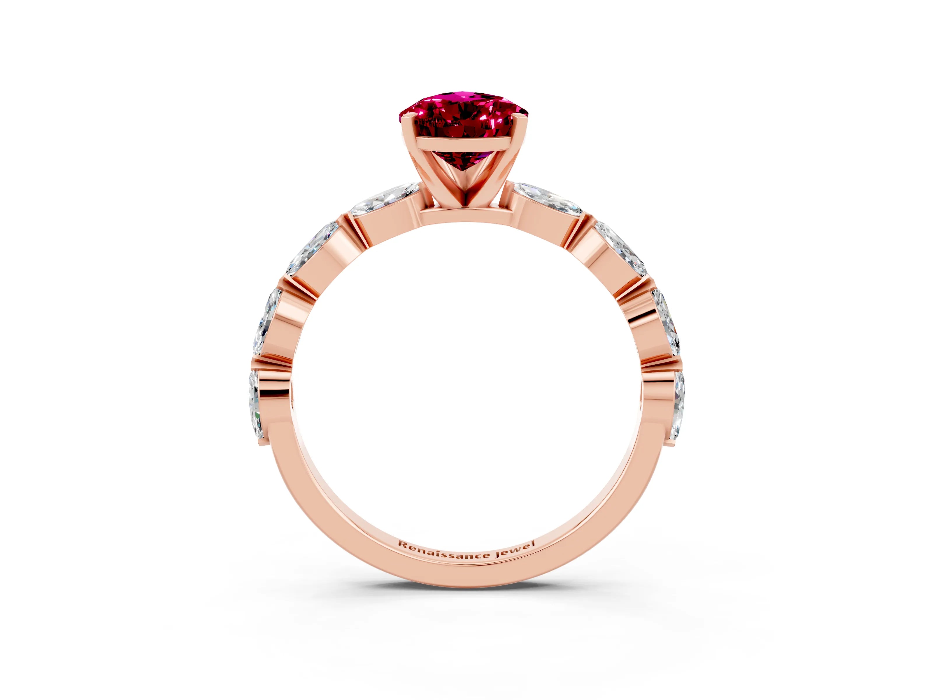 Rose gold Pear Cut Garnet Ring with Marquise Side Stones and Prong Setting_3