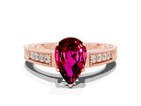 Rose gold Pear Cut Garnet Ring with Milgrain Pavé Band and Four-Prong Setting_12