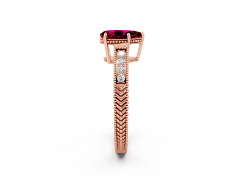 Rose gold Pear Cut Garnet Ring with Milgrain Pavé Band and Four-Prong Setting_14