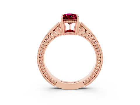 Rose gold Pear Cut Garnet Ring with Milgrain Pavé Band and Four-Prong Setting_15