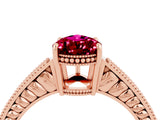 Rose gold Pear Cut Garnet Ring with Milgrain Pavé Band and Four-Prong Setting_16