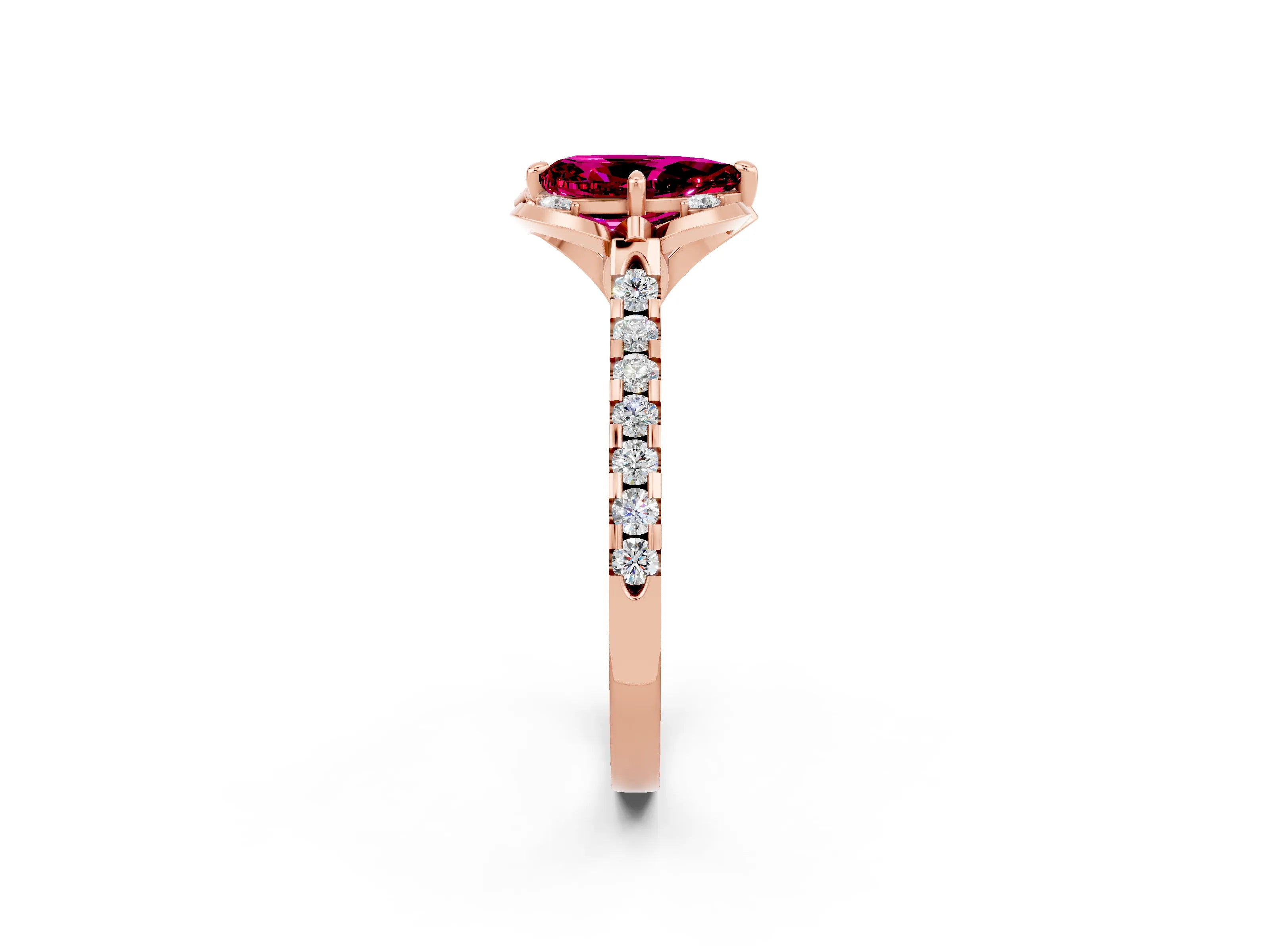 Rose gold Pear Cut Garnet Ring with Pavé Band and Floral Prong Setting_2