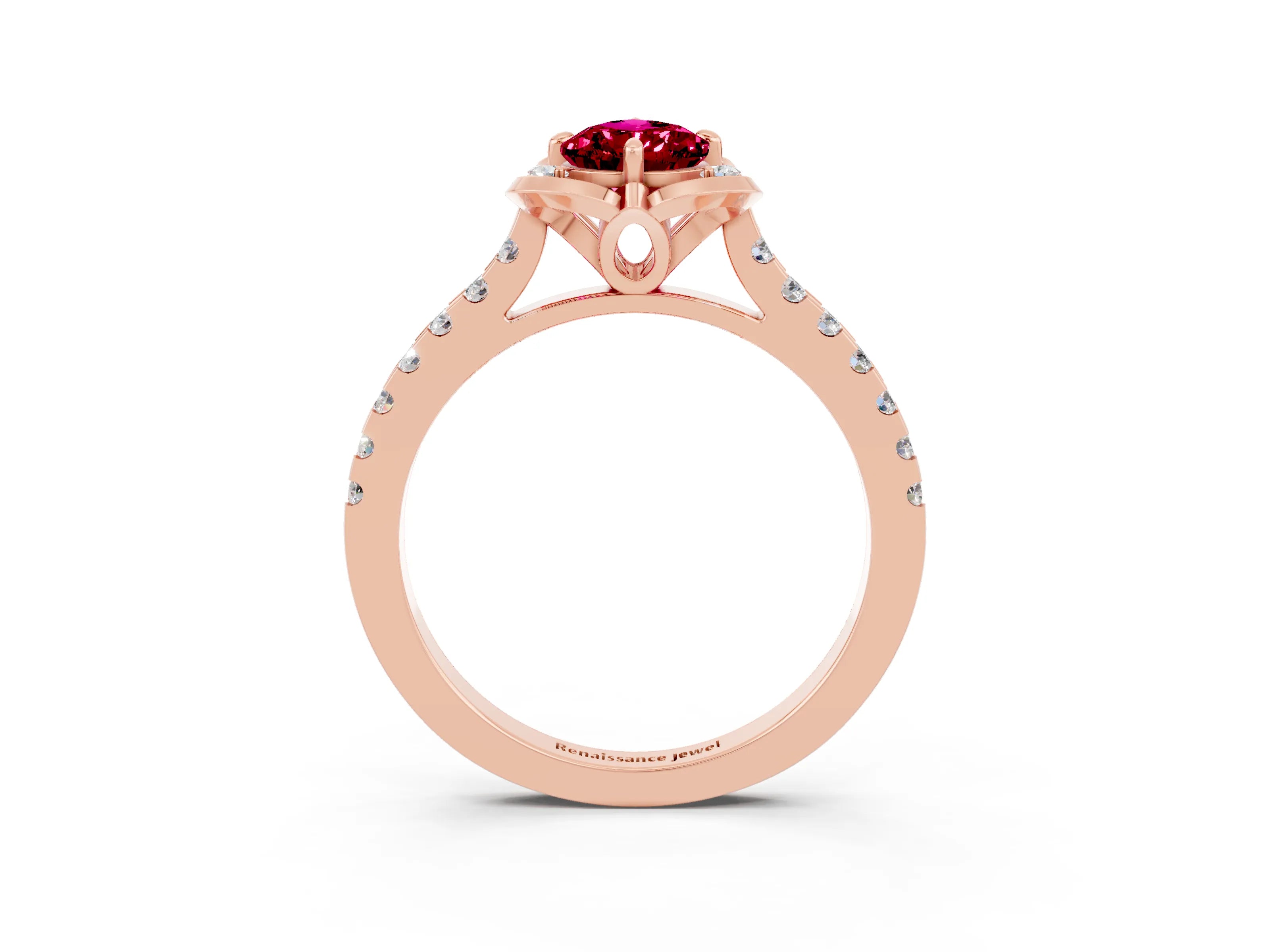 Rose gold Pear Cut Garnet Ring with Pavé Band and Floral Prong Setting_3