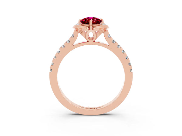 Rose gold Pear Cut Garnet Ring with Pavé Band and Floral Prong Setting