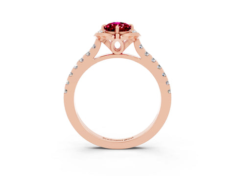 Rose gold Pear Cut Garnet Ring with Pavé Band and Floral Prong Setting_3