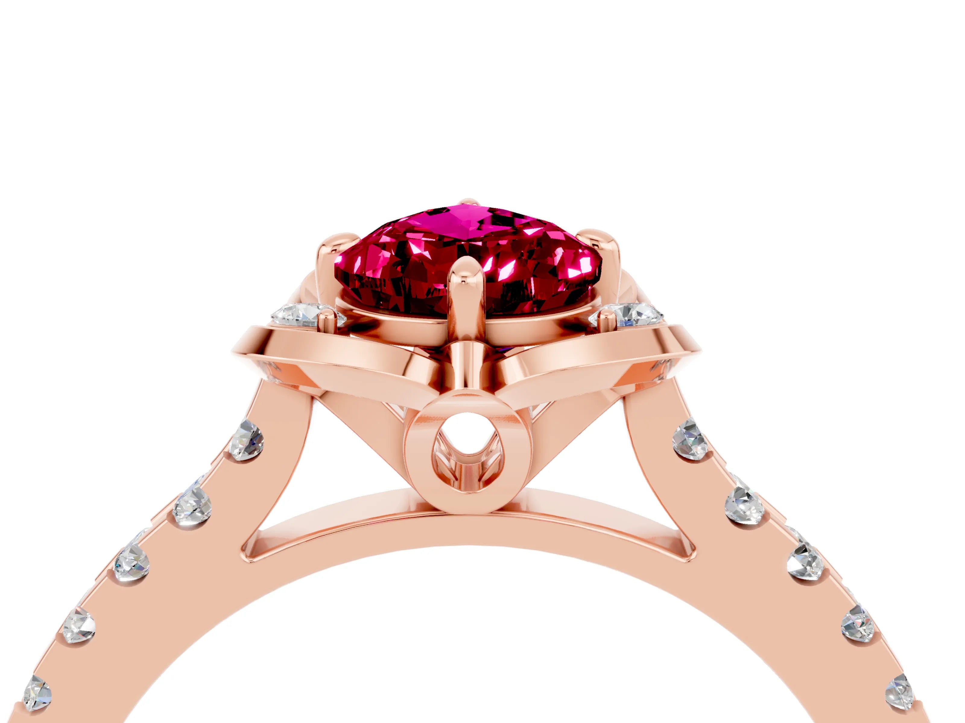 Rose gold Pear Cut Garnet Ring with Pavé Band and Floral Prong Setting_4