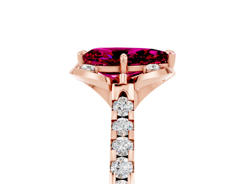 Rose gold Pear Cut Garnet Ring with Pavé Band and Floral Prong Setting_5