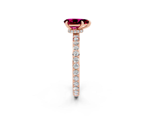 Rose gold Pear Cut Garnet Pavé Engagement Ring with Round  Accents and Prong Setting