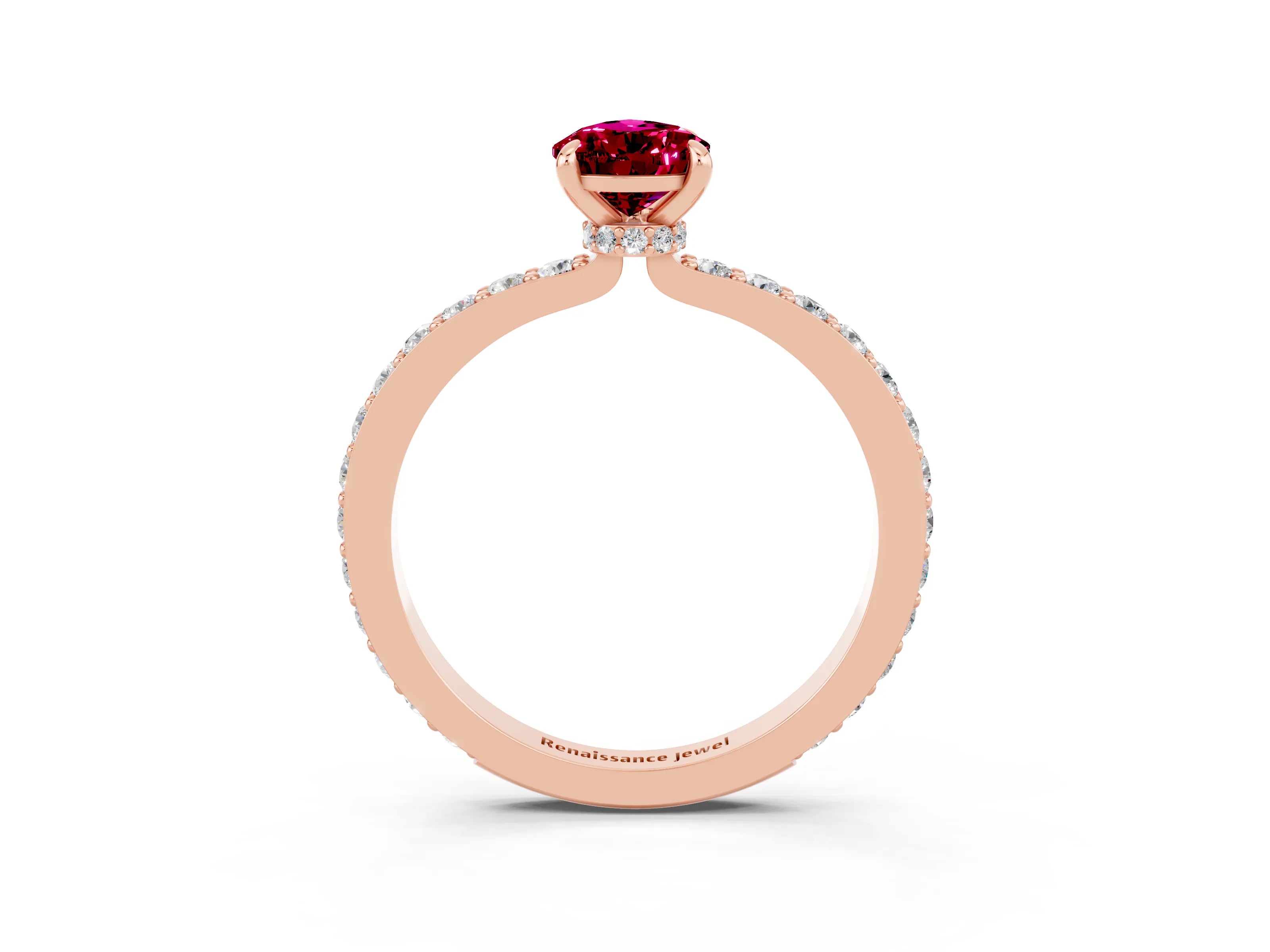 Rose gold Pear Cut Garnet Ring with Pavé Band and Four-Prong Setting_3