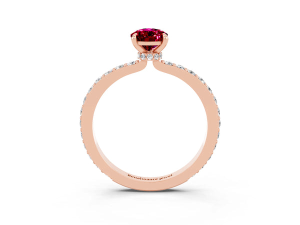 Rose gold Pear Cut Garnet Pavé Engagement Ring with Round  Accents and Prong Setting