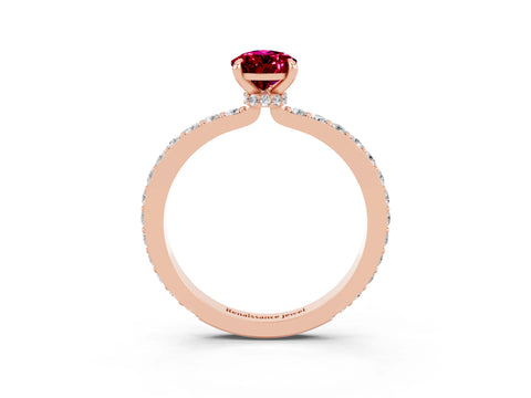 Rose gold Pear Cut Garnet Ring with Pavé Band and Four-Prong Setting_3
