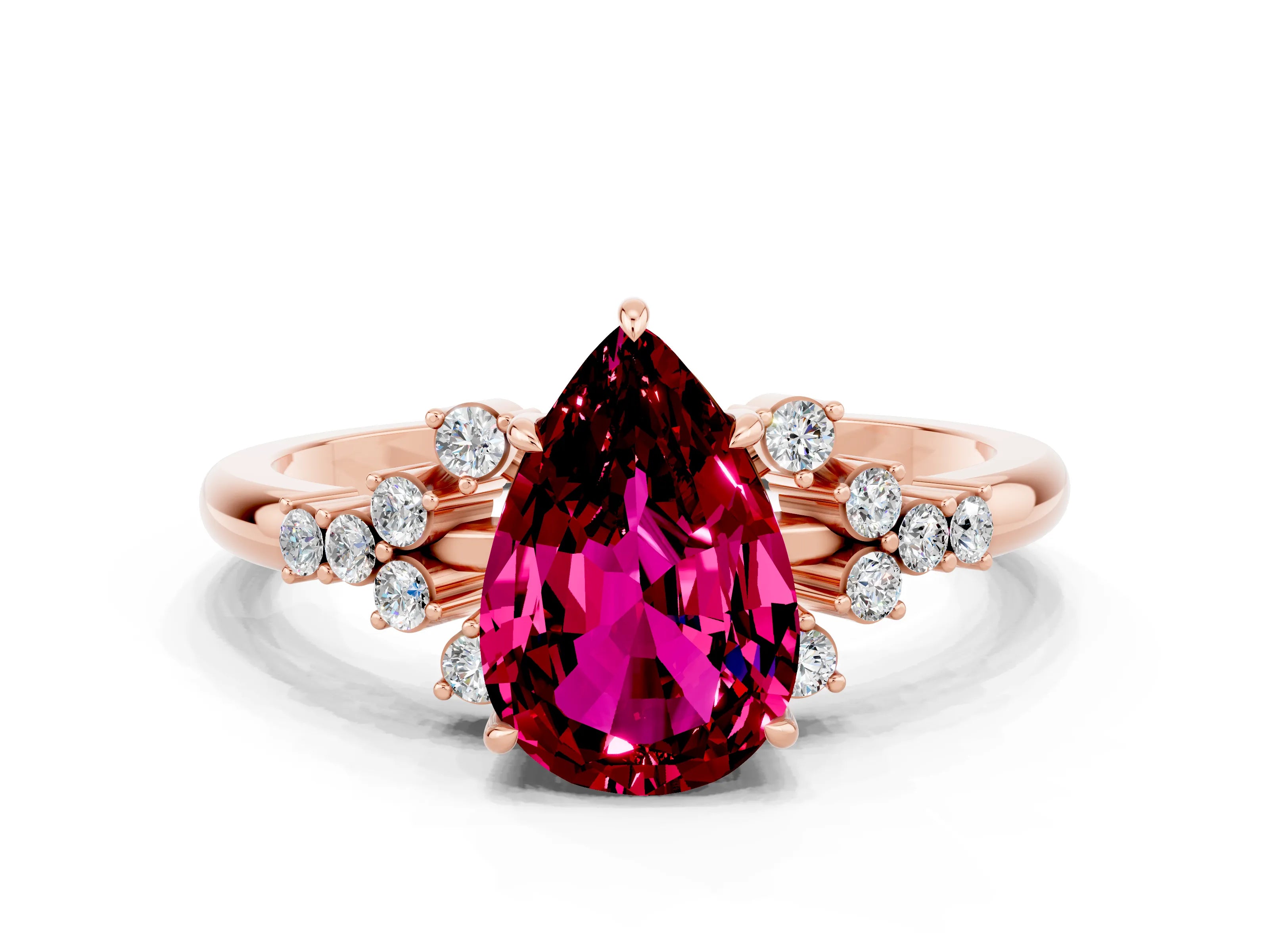 Rose gold Pear Cut Garnet Ring with Side Stones and Four-Prong Setting_36