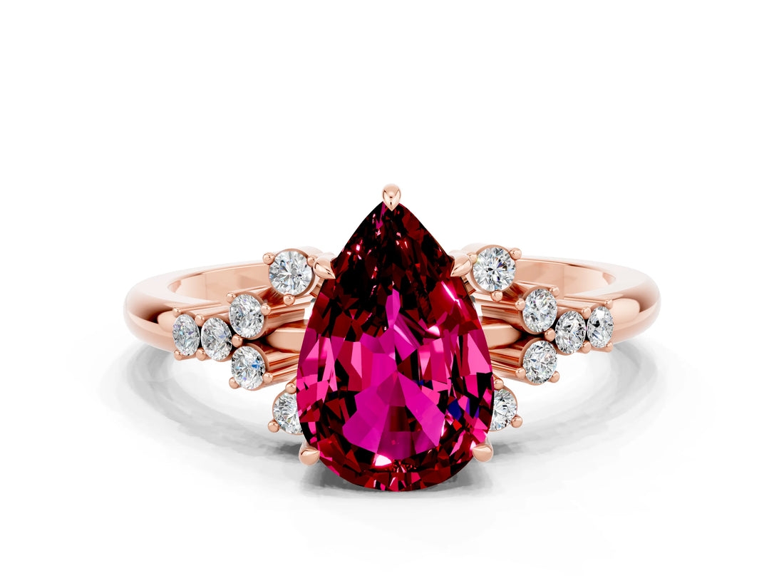Rose gold Pear Cut Garnet Ring with Side Stones and Four-Prong Setting_36