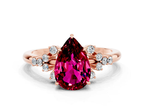 Rose gold Pear Cut Garnet Ring with Side Stones and Four-Prong Setting_36