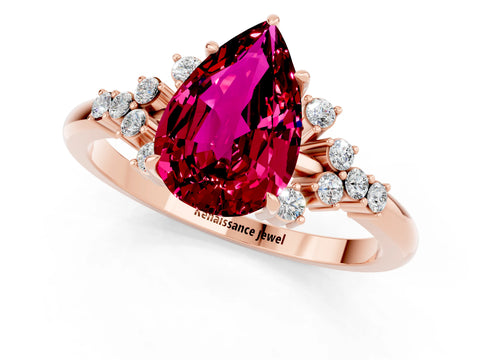 Rose gold Pear Cut Garnet Ring with Side Stones and Four-Prong Setting_37