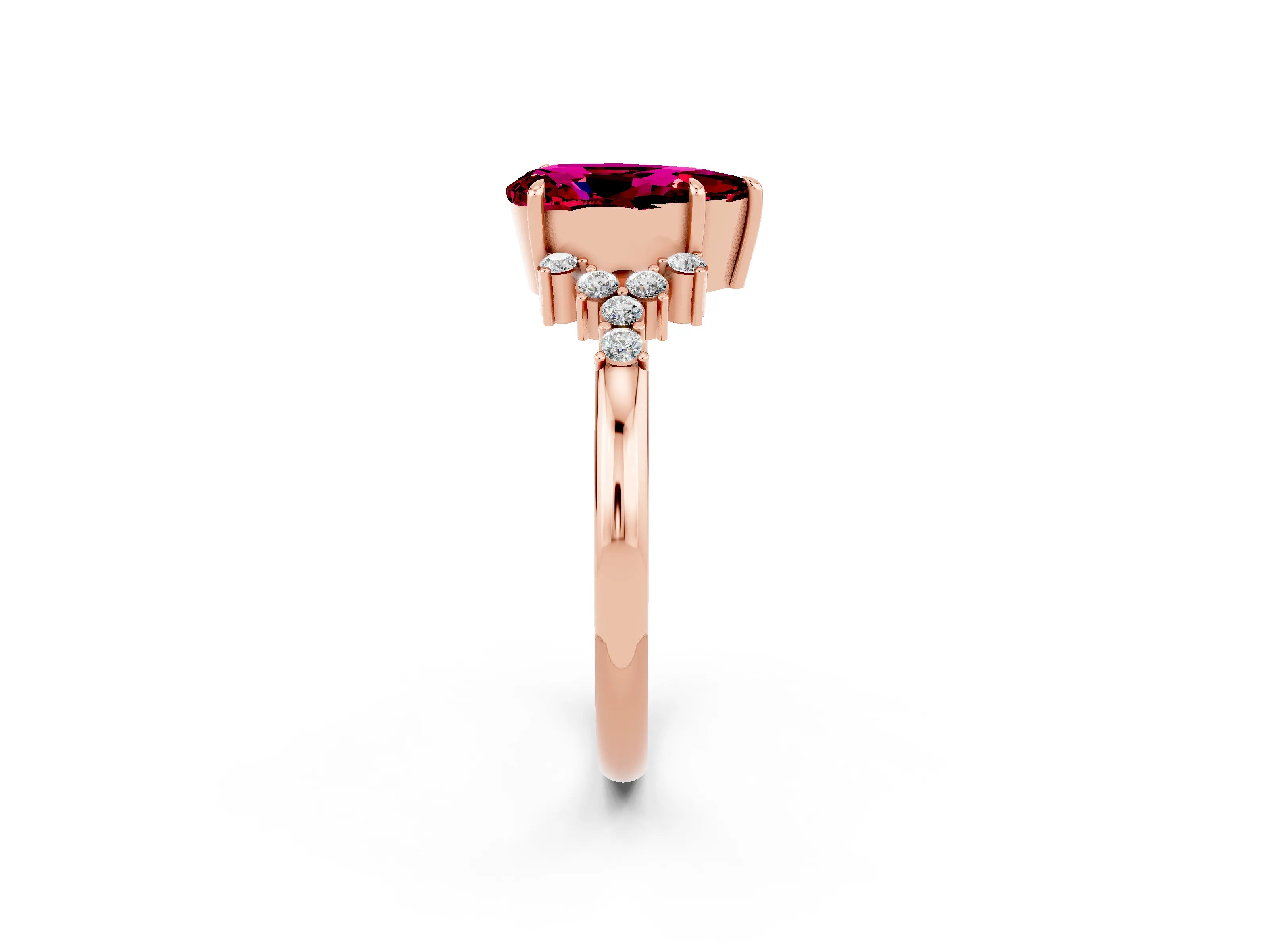 Rose gold Pear Cut Garnet Ring with Side Stones and Four-Prong Setting_38