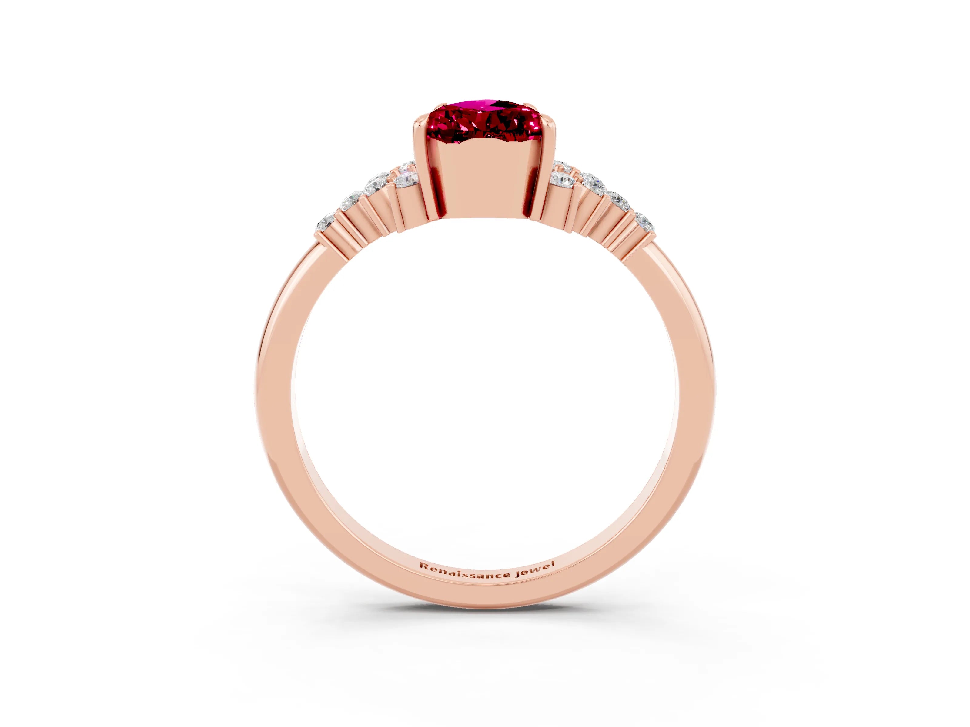 Rose gold Pear Cut Garnet Ring with Side Stones and Four-Prong Setting_39