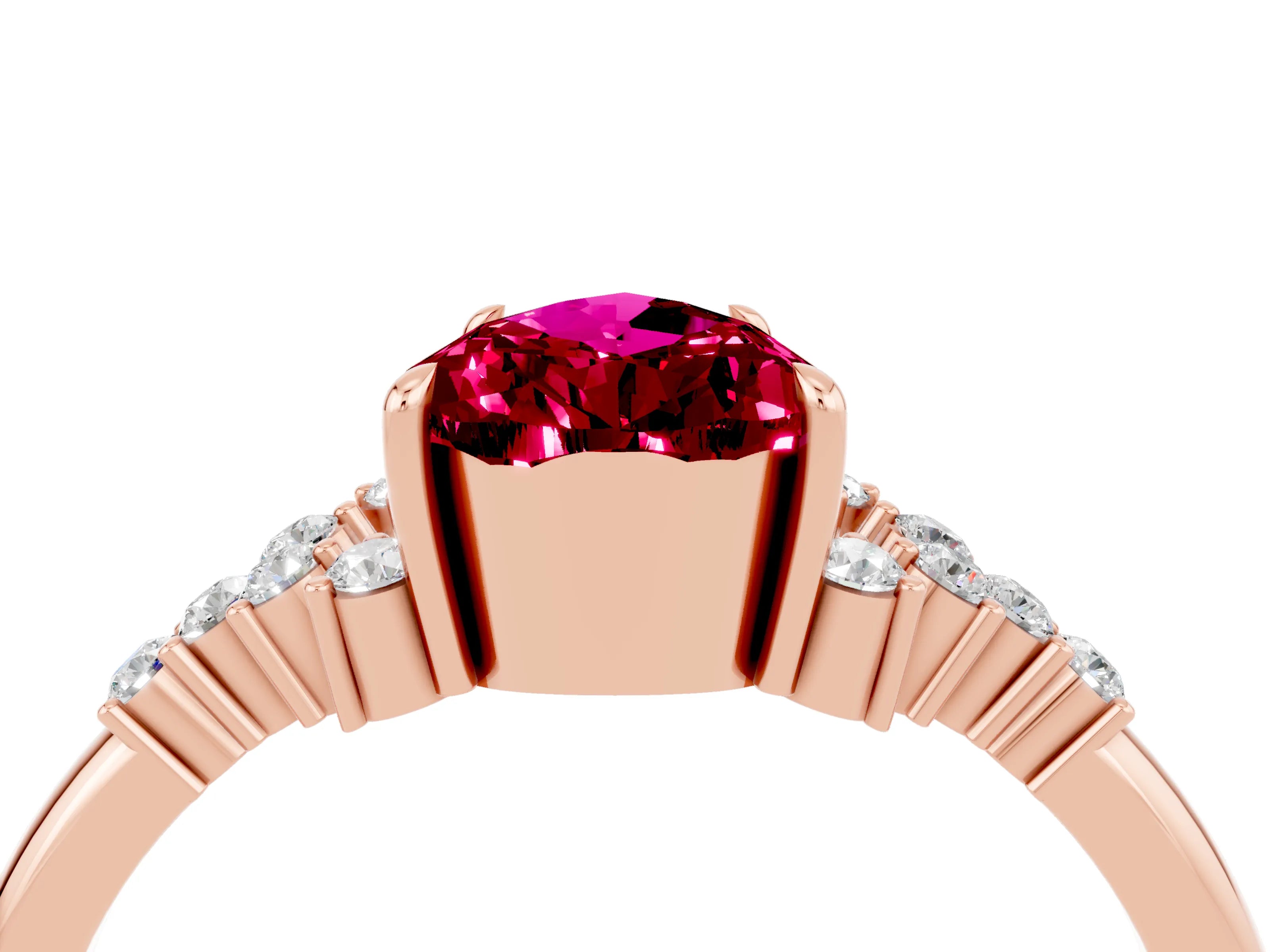 Rose gold Pear Cut Garnet Ring with Side Stones and Four-Prong Setting_40