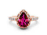 Rose gold Pear Cut Garnet Scalloped Halo Engagement Ring with Round Shared Prong Band_24