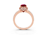 Rose gold Pear Cut Garnet Scalloped Halo Engagement Ring with Round Shared Prong Band_27