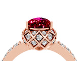 Rose gold Pear Cut Garnet Scalloped Halo Engagement Ring with Round Shared Prong Band_28