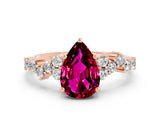 Rose gold Pear Cut Garnet Scattered Round Accent Ring with Prong Setting_12