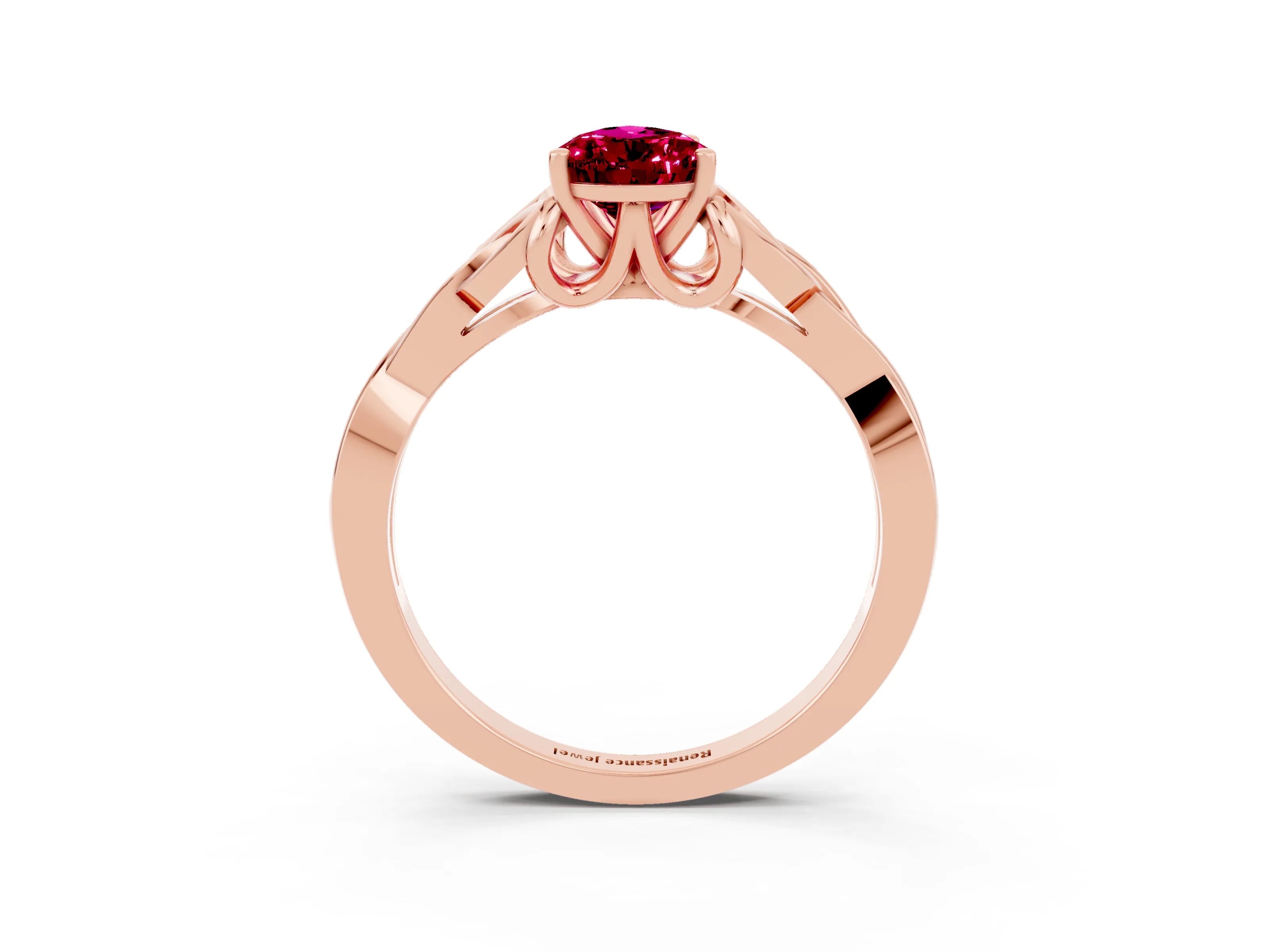 Rose gold Pear Cut Garnet Solitaire Engagement Ring with Celtic Knot Band and Four-Prong Setting_3