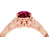 Rose gold Pear Cut Garnet Solitaire Engagement Ring with Celtic Knot Band and Four-Prong Setting_4