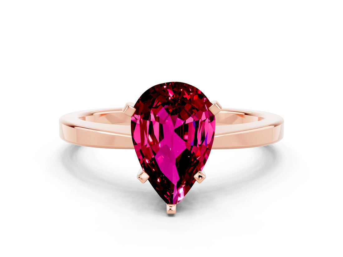 Rose gold Pear Cut Garnet Solitaire Engagement Ring with Classic Band and Four-Prong Setting_24