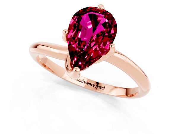Rose gold Pear Cut Garnet Solitaire Engagement Ring with Four-Prong Setting and Classic Band