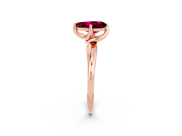 Rose gold Pear Cut Garnet Solitaire Engagement Ring with Four-Prong Setting and Classic Band
