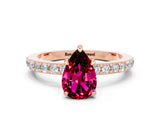 Rose gold Pear Cut Garnet Solitaire Engagement Ring with Pavé Band and Four-Prong Setting