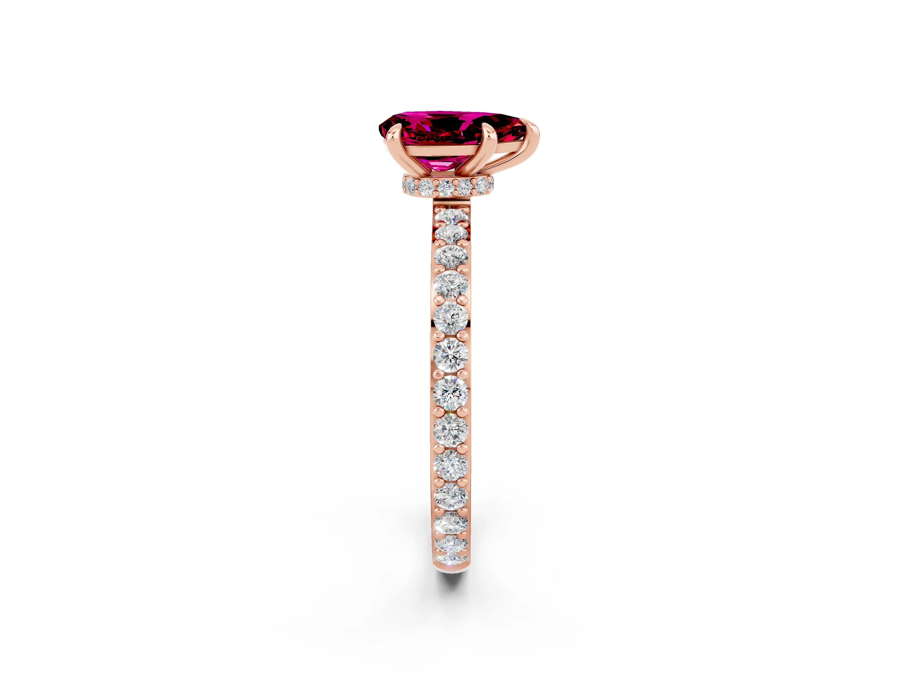 Rose gold Pear Cut Garnet Solitaire Engagement Ring with Pavé Band and Four-Prong Setting_2