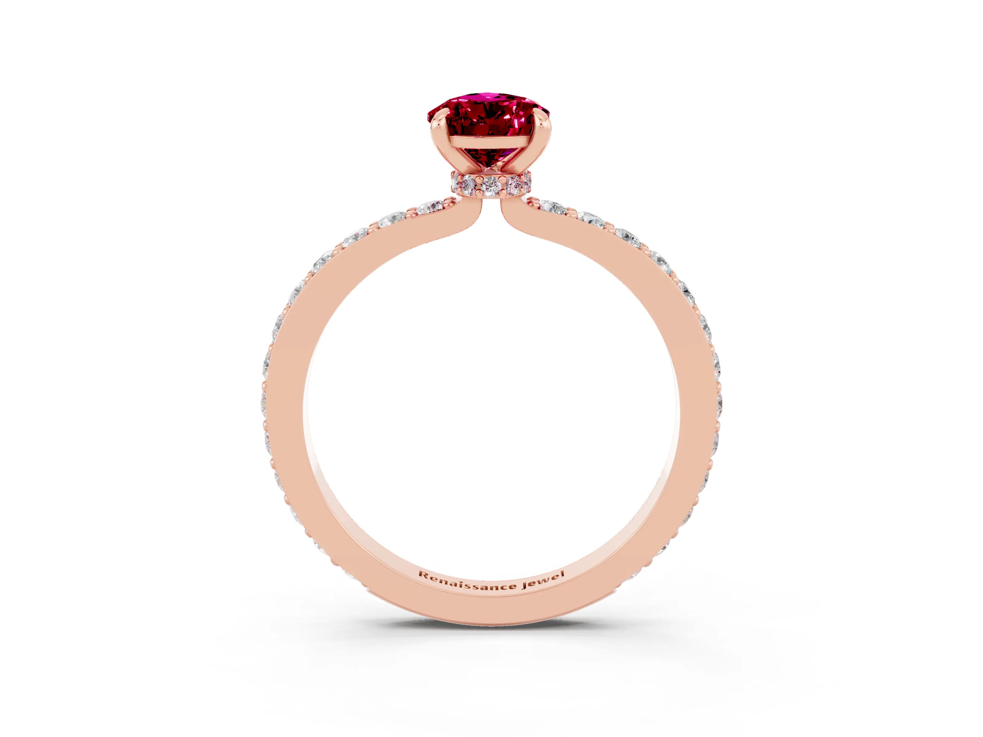 Rose gold Pear Cut Garnet Solitaire Engagement Ring with Pavé Band and Four-Prong Setting_3