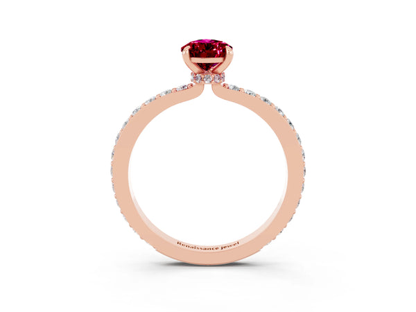 Rose gold Pear Cut Garnet Solitaire Engagement Ring with Pavé Band and Four-Prong Setting