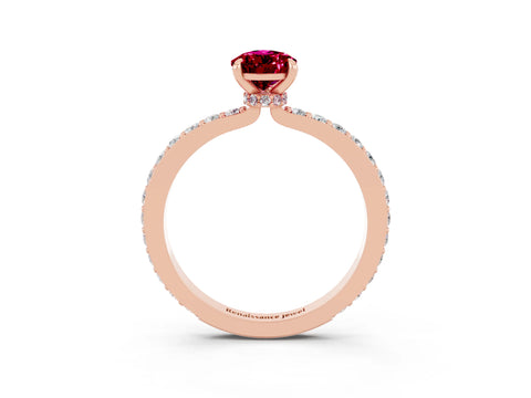Rose gold Pear Cut Garnet Solitaire Engagement Ring with Pavé Band and Four-Prong Setting_3