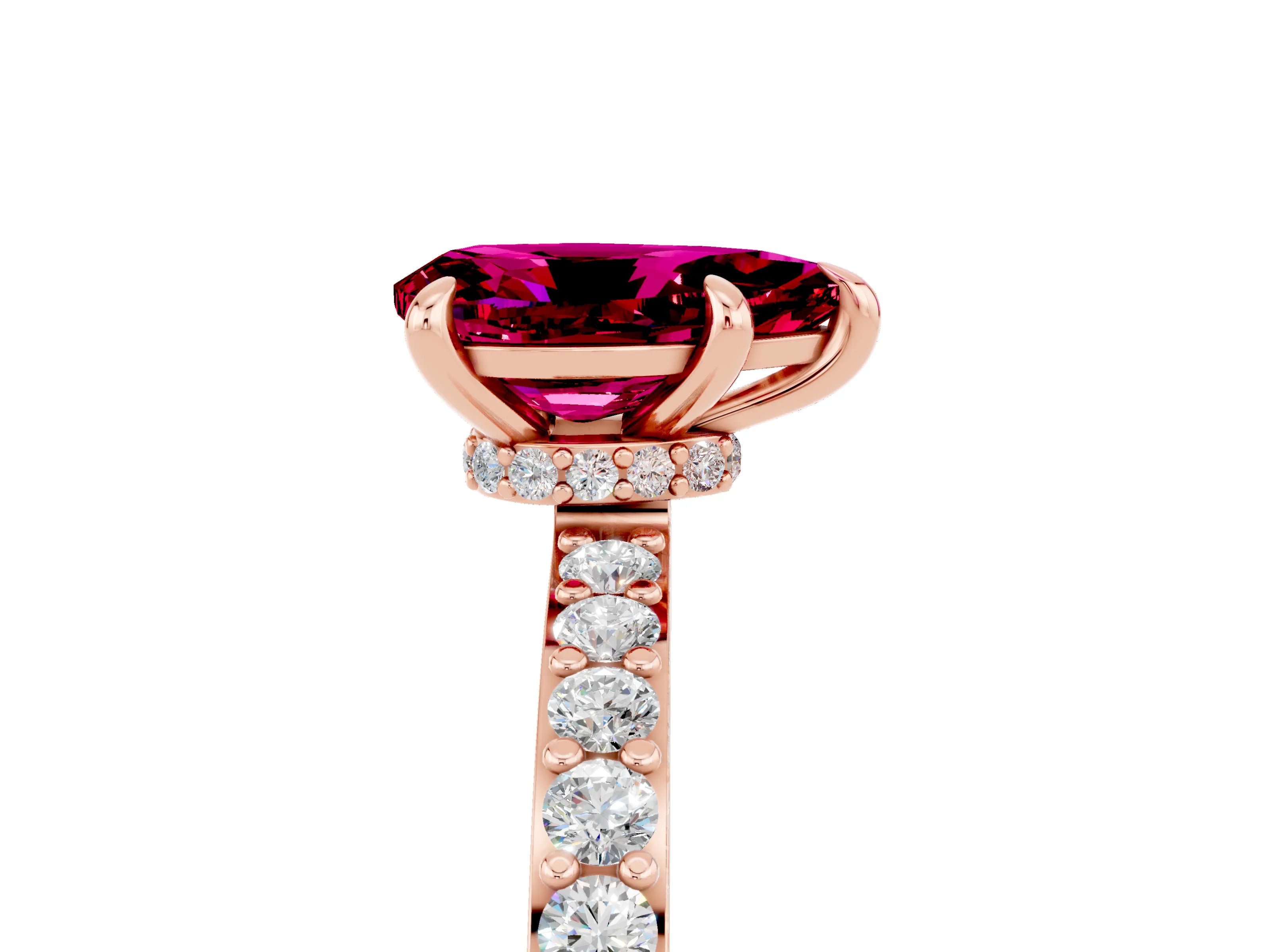 Rose gold Pear Cut Garnet Solitaire Engagement Ring with Pavé Band and Four-Prong Setting_5