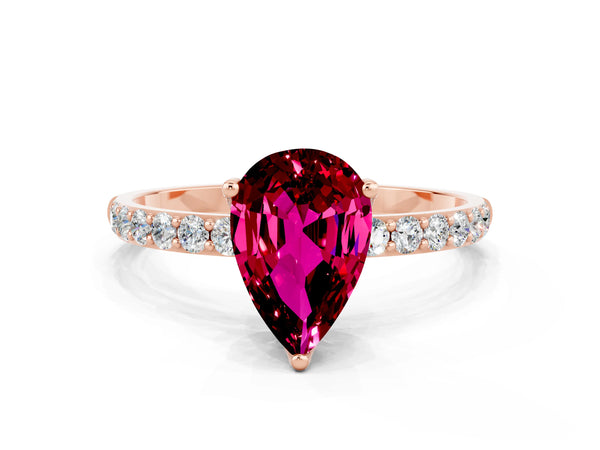 Rose gold Pear Cut Garnet Solitaire Engagement Ring with Round  Pavé Band and Prong Setting