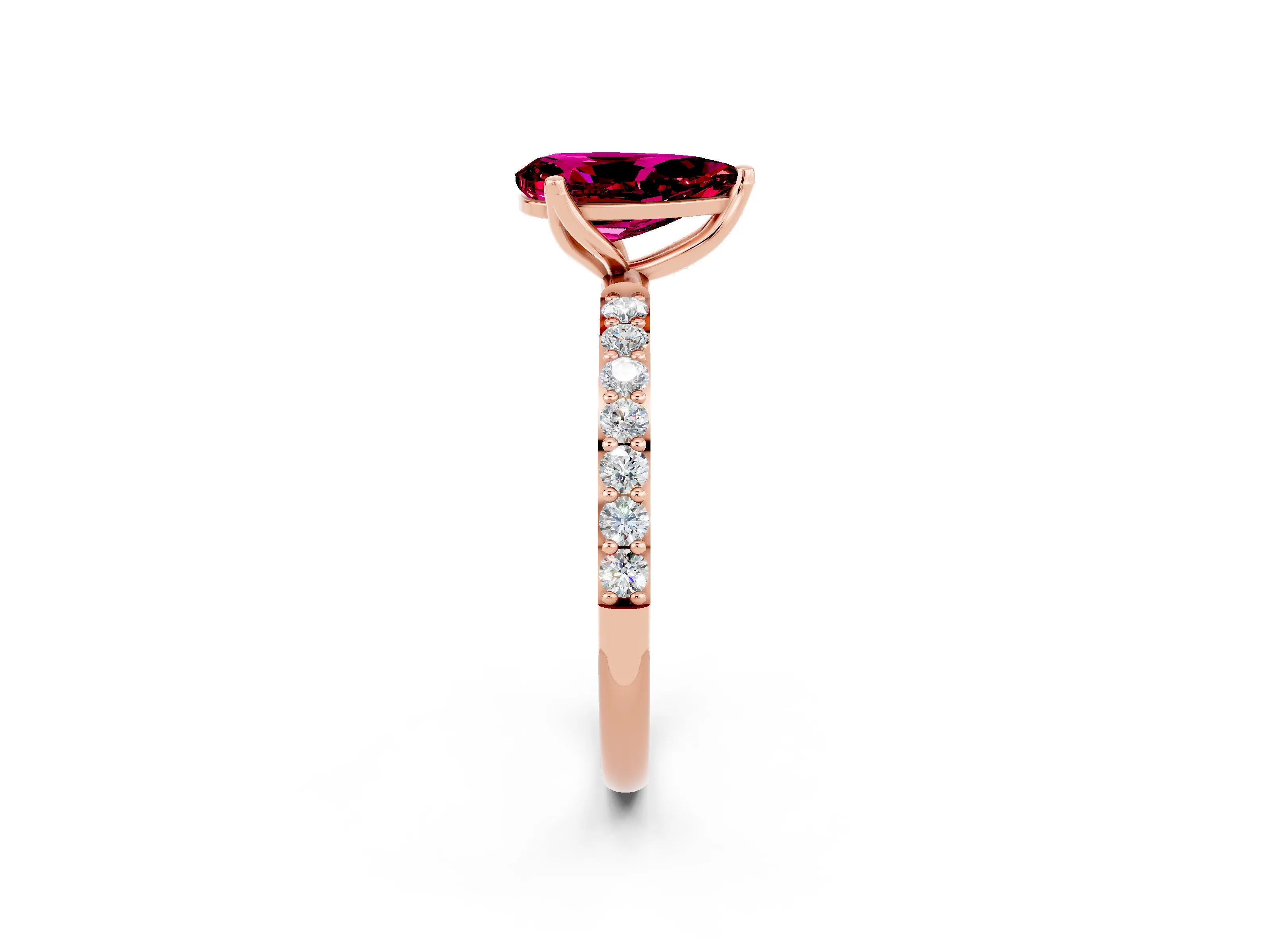 Rose gold Pear Cut Garnet Solitaire Engagement Ring with Pavé Band and Prong Setting_2