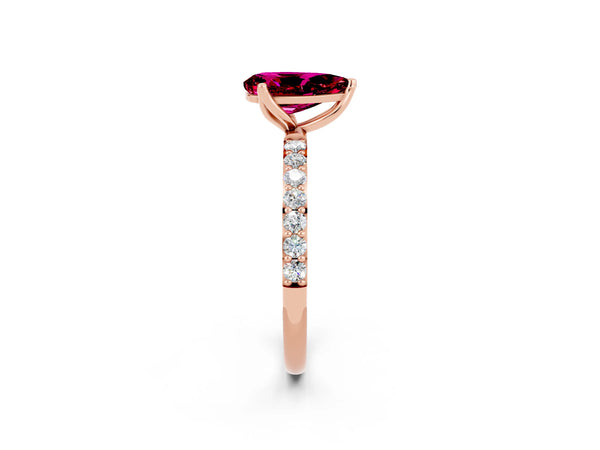 Rose gold Pear Cut Garnet Solitaire Engagement Ring with Round  Pavé Band and Prong Setting