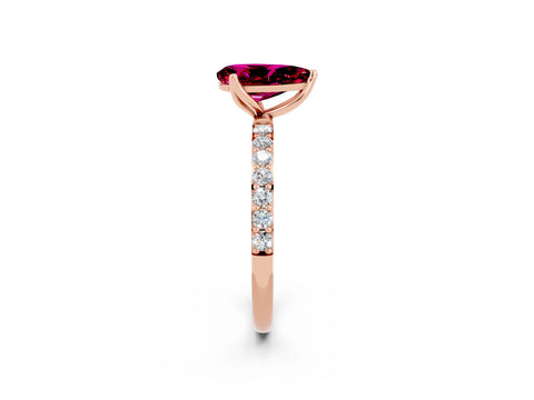 Rose gold Pear Cut Garnet Solitaire Engagement Ring with Pavé Band and Prong Setting_2