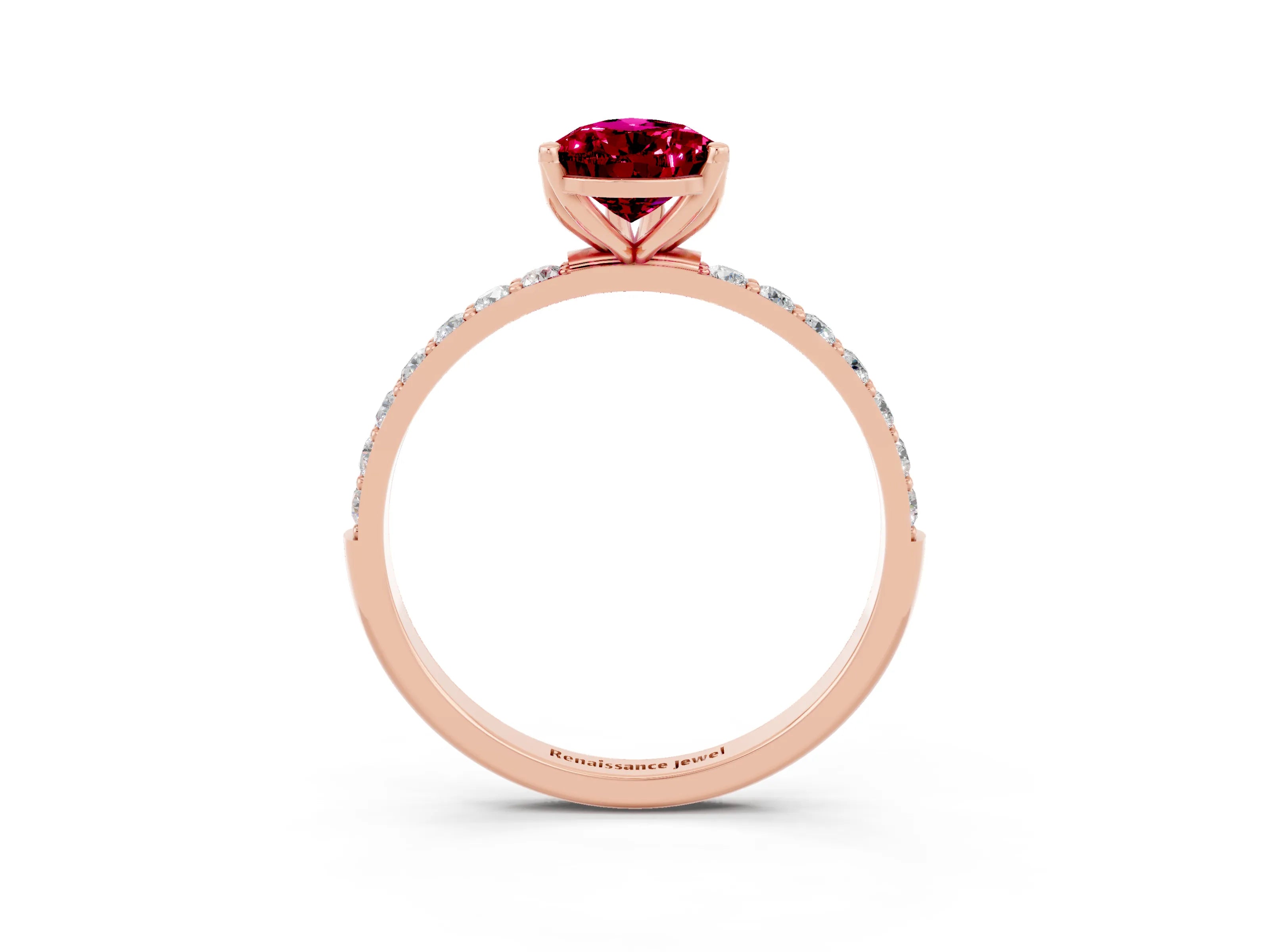Rose gold Pear Cut Garnet Solitaire Engagement Ring with Pavé Band and Prong Setting_3