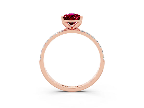 Rose gold Pear Cut Garnet Solitaire Engagement Ring with Round  Pavé Band and Prong Setting