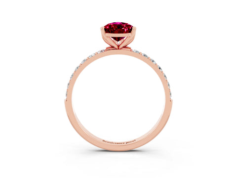 Rose gold Pear Cut Garnet Solitaire Engagement Ring with Pavé Band and Prong Setting_3