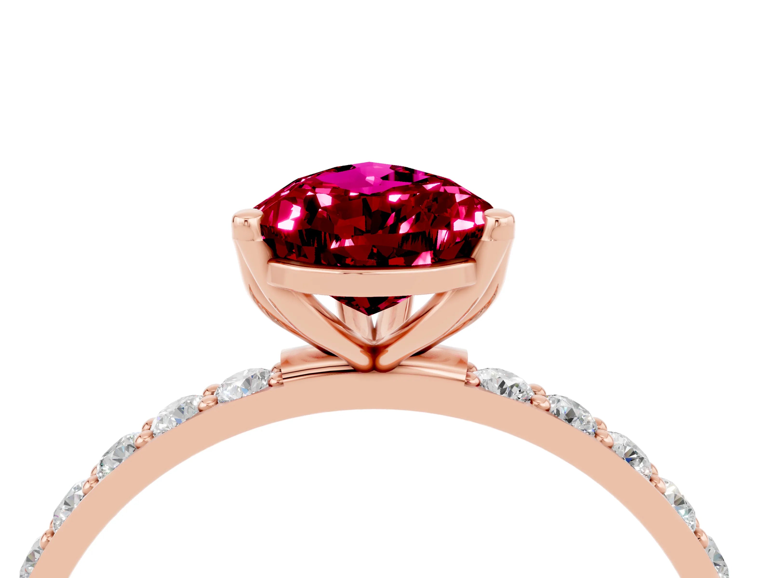 Rose gold Pear Cut Garnet Solitaire Engagement Ring with Pavé Band and Prong Setting_4