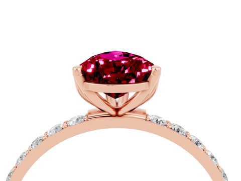 Rose gold Pear Cut Garnet Solitaire Engagement Ring with Pavé Band and Prong Setting_4