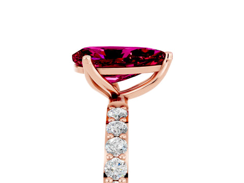 Rose gold Pear Cut Garnet Solitaire Engagement Ring with Pavé Band and Prong Setting_5