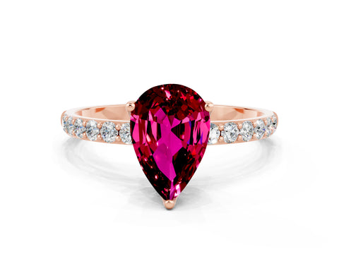 Rose gold Pear Cut Garnet Solitaire Engagement Ring with Pavé Band and Prong Setting