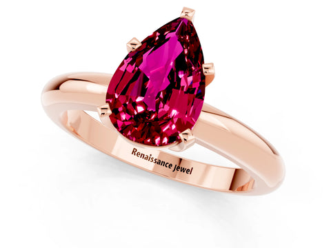 Rose gold Pear Cut Garnet Solitaire Engagement Ring with Round Band and Four-Prong Setting_1